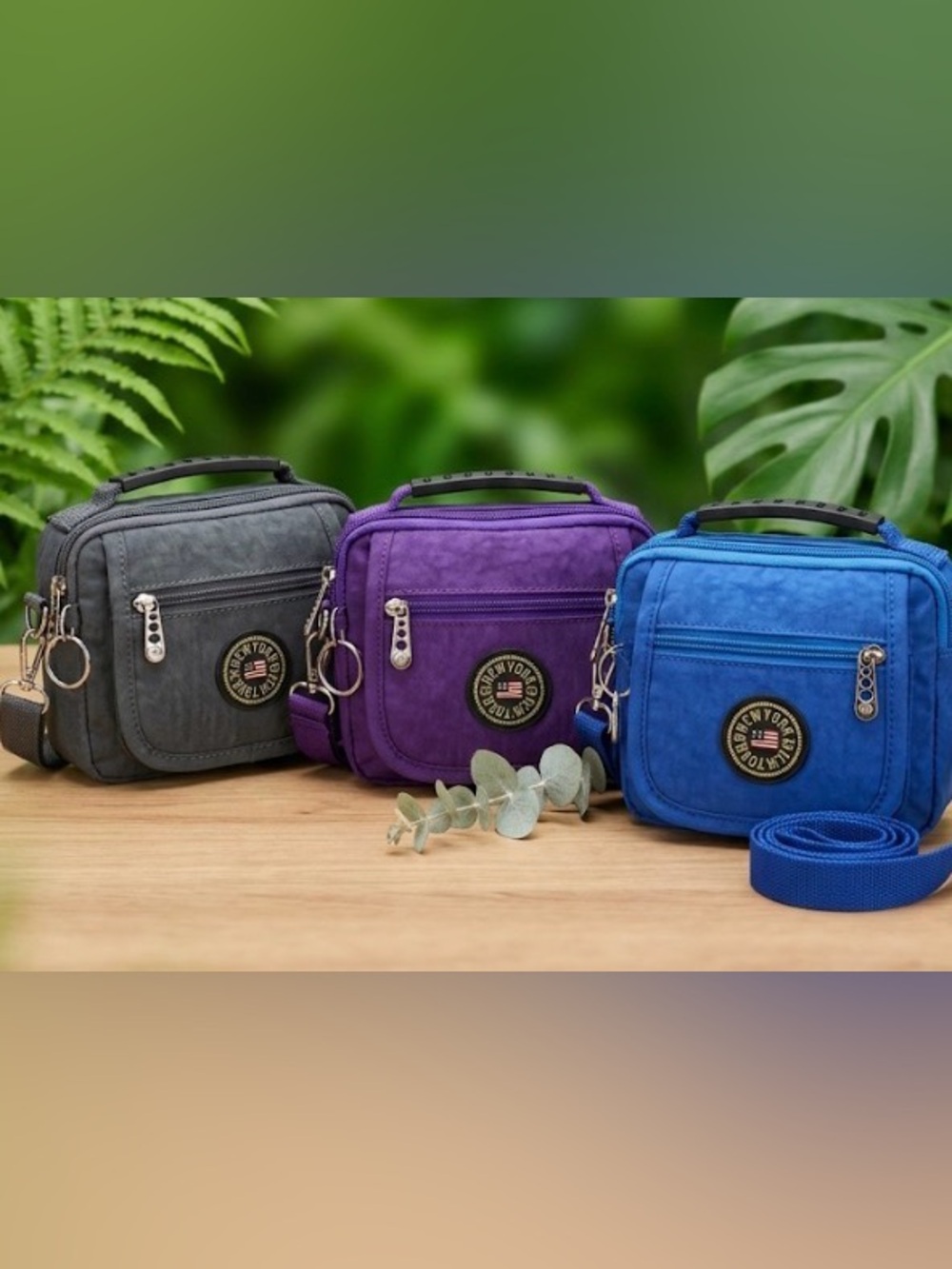 Vintage NY Sports canvas crossbody bags gray, blue, purple